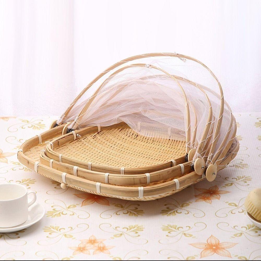 Bamboo Hand-Woven Tent Basket Dustproof Basket Bamboo Food Storage Basket Outdoor