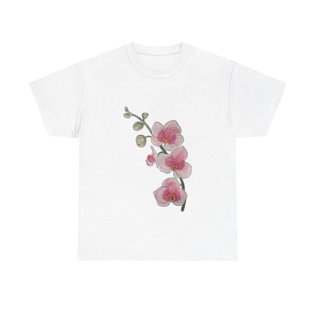 Pink Orchid Branch Graphic Tee | Watercolor Floral Tee Street wear