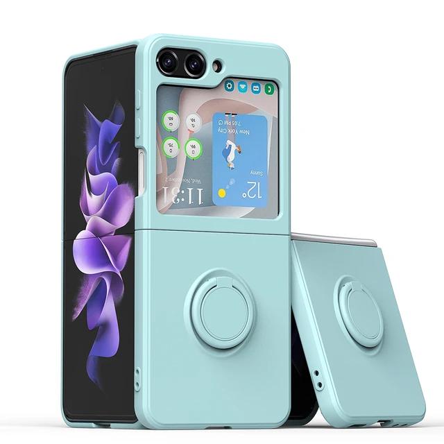 Для Samsung Galaxy Z Flip 5 4 3 Цветной чехол для телефона с жидким кольцом-держателем и подставкой, матовый корпус, жесткий чехол с защитой от отпечатков пальцев