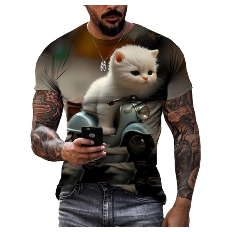 3D цифровой принт хип-хоп кот мультяшное животное мужской характер тренд стиль Харадзюку мода удобный быстросохнущий короткий рукав топ