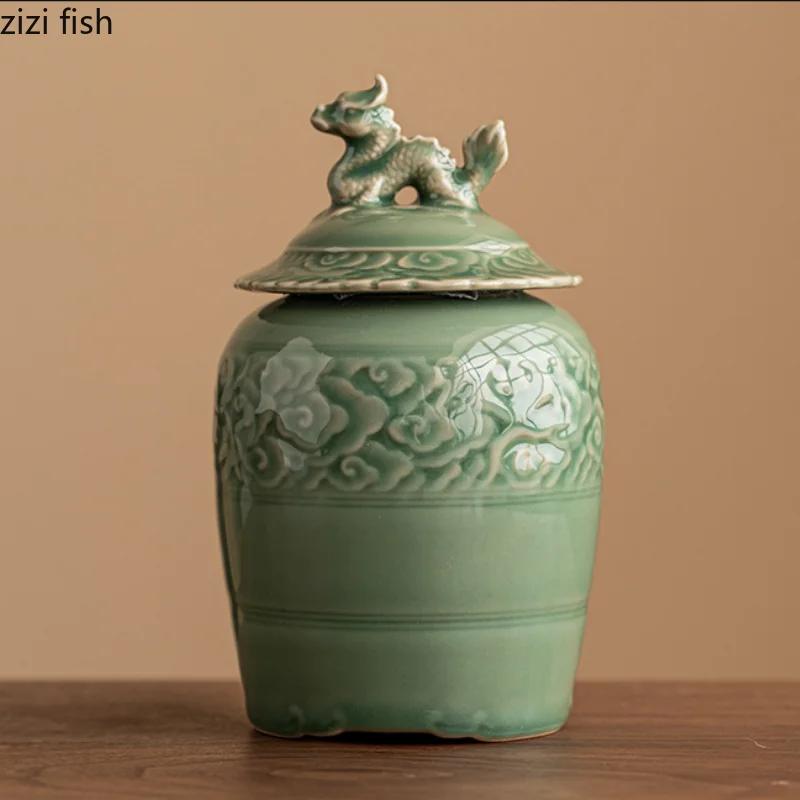 Керамическая банка для хранения чая с крышкой Dragon, герметичная влагостойкая банка, бутылка для хранения чая, банка для чая, контейнер для еды, органайзер