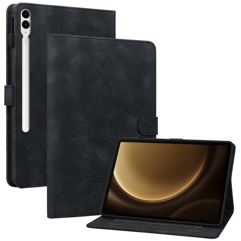 Для Samsung Galaxy Tab S10+/S9+/S9 FE+ Чехол с отделениями для карт, тиснение лилии, обложка для планшета из ПУ кожи