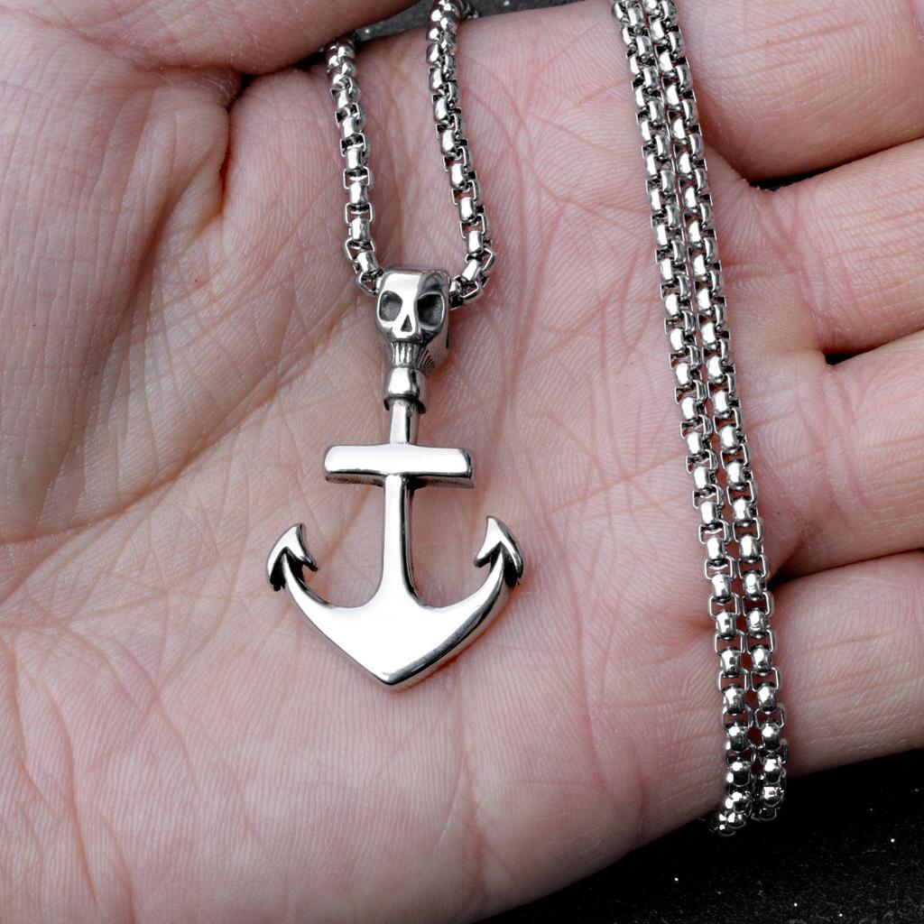 Ожерелье с пиратским якорем, мужское ожерелье из нержавеющей стали с крестом и якорем