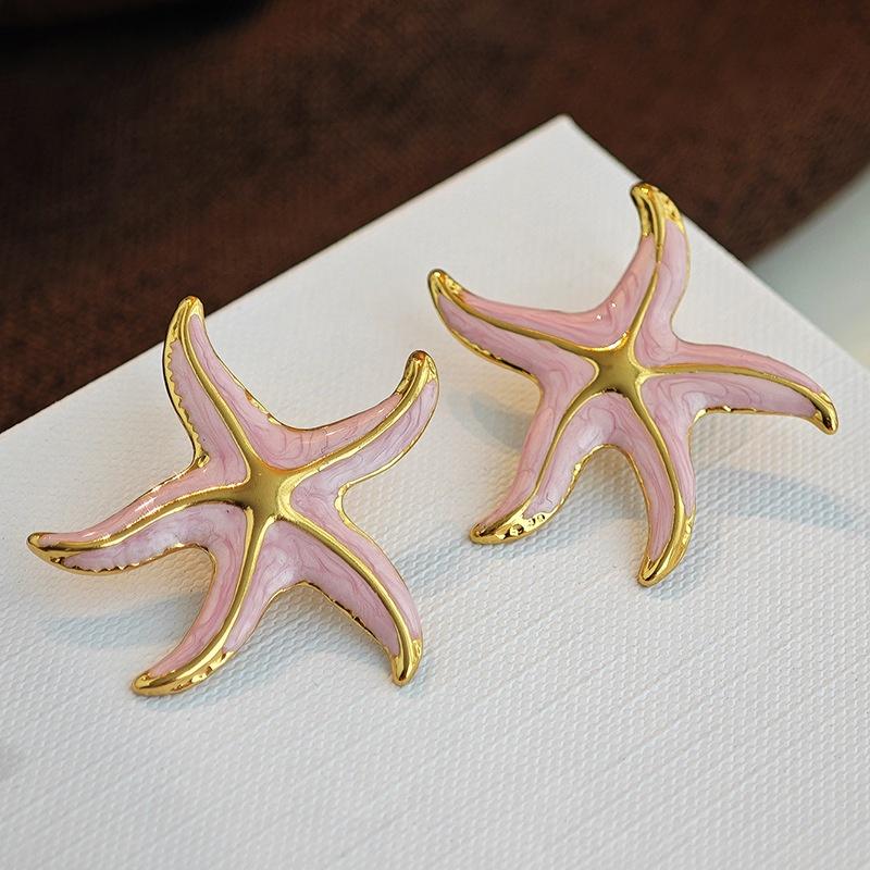 Colored Dripping Oil Starfish Star Titanium Steel Earrings Enamel Gold-Plated High Quality Earrings Beach Jewelry Gifts