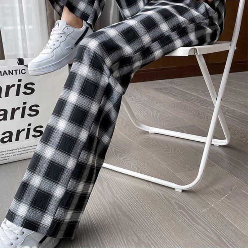 Летние спортивные штаны женские черно-белые брюки в клетку женская мода винтажные мешковатые тонкие брюки женская повседневная одежда