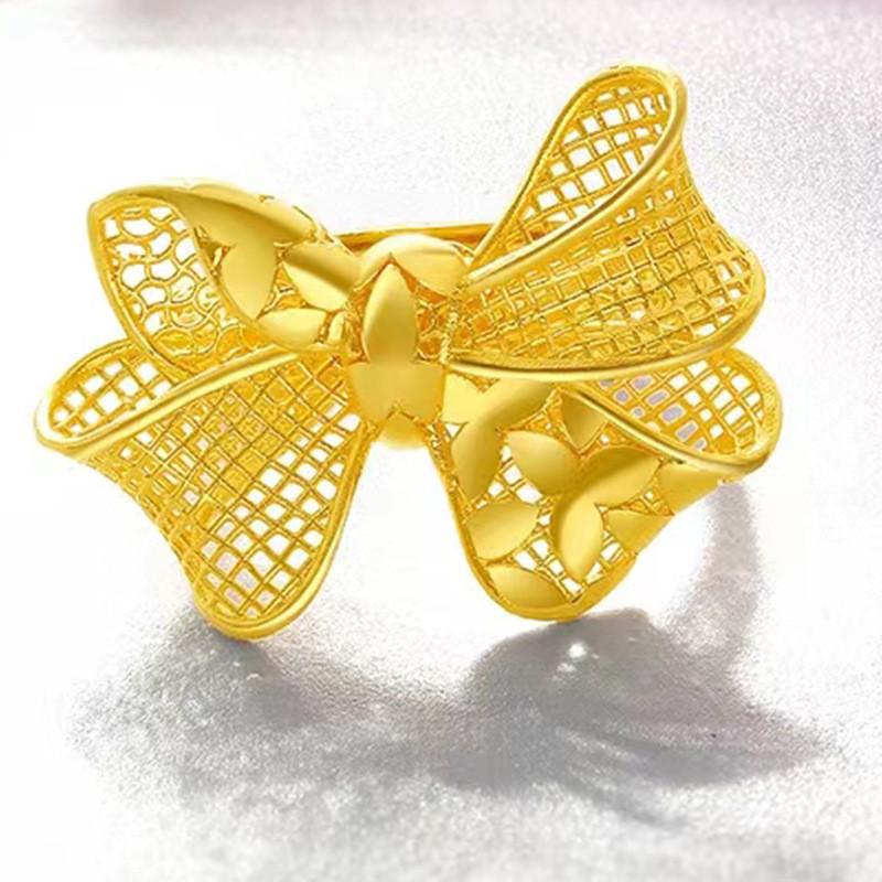 Gold Womens Exquisite Plated Ring With Large Floral Butterfly Design Adjustable