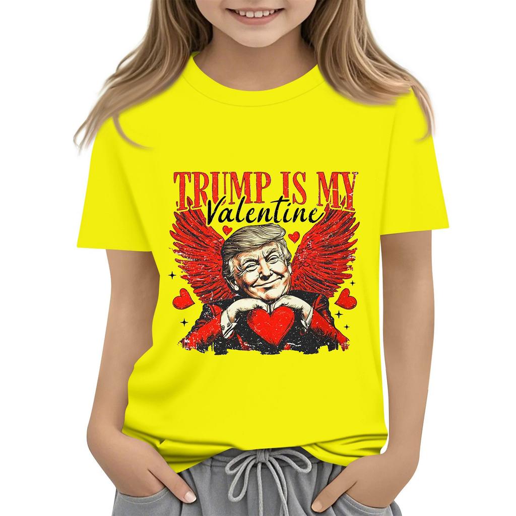 Детская модная повседневная футболка с коротким рукавом и круглым вырезом с принтом ко Дню святого Валентина