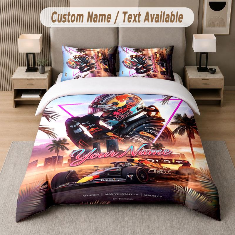 Custom Bedding Set Max Verstappen Pattern, Print Name Text 1 Duvet Cover plus 2 Pillowcases Home Textile