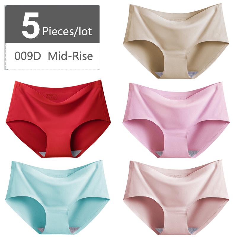 Большой размер M-XXXXL, женские бесшовные трусики из ледяного шелка, эластичные трусы со средней талией, нижнее белье, 5 шт.