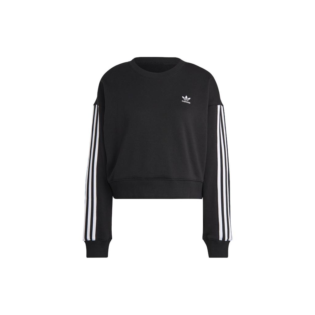 Adidas Originals Logo Print Three Stripes Short Sleeve Crewneck Sweatshirt Women Sweatshirt Black IB7396