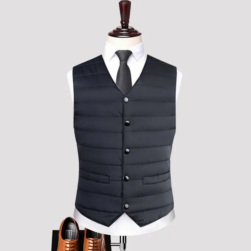 Осень-зима, пуховое хлопковое мужское пальто, жилет, модные кардиганы на пуговицах, утепленные однотонные повседневные куртки без рукавов с v-образным вырезом