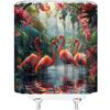 Шторка для душа с фламинго Тропический дождевой лес Животные Зеленые пальмовые листья Розовый цветок Ботанический джунгли Природный пейзаж Полиэстер Декор для ванной комнаты Набор