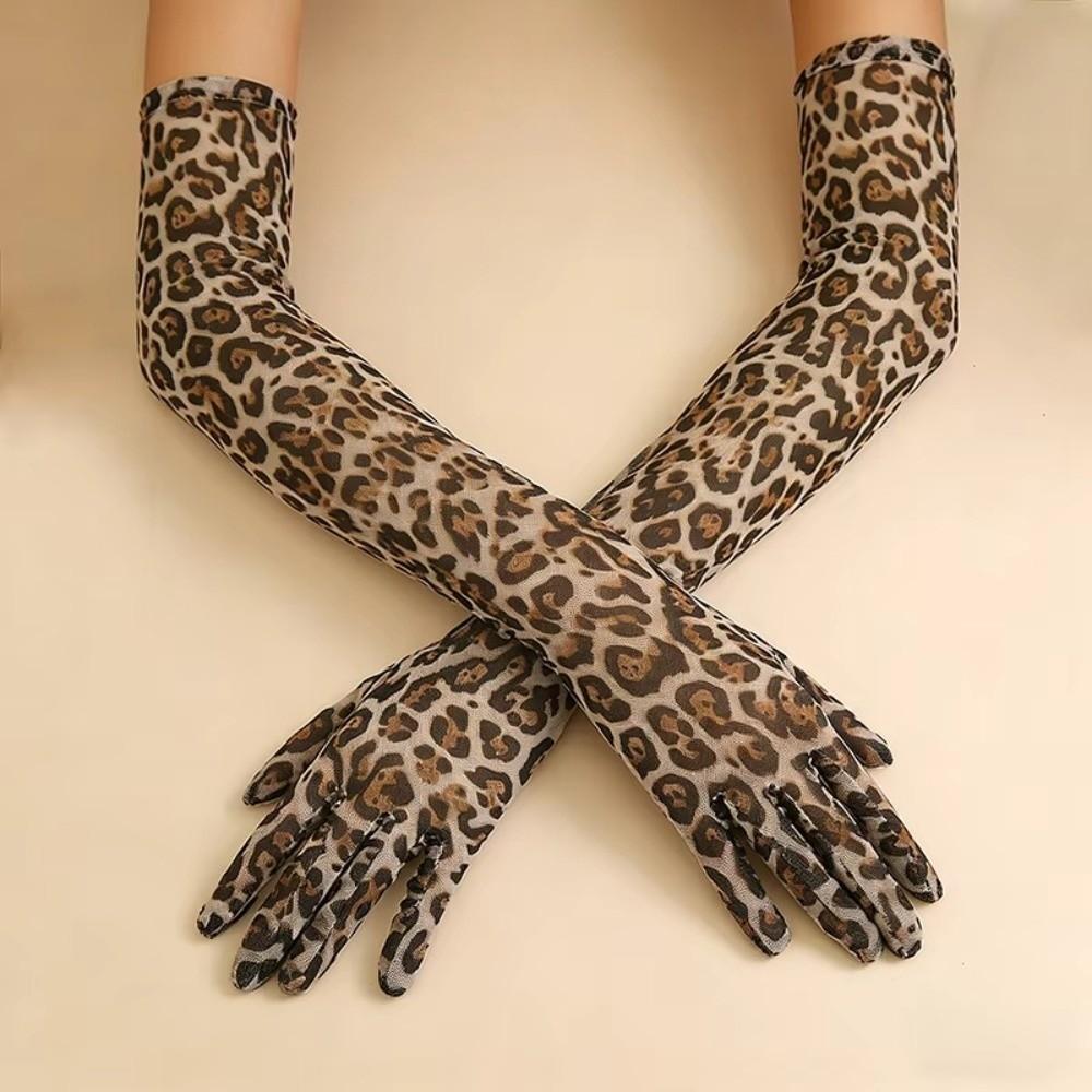 55cm Thin Leopard Mesh Gloves Long Costume Gloves Fashion Disco Mittens Opera Stage