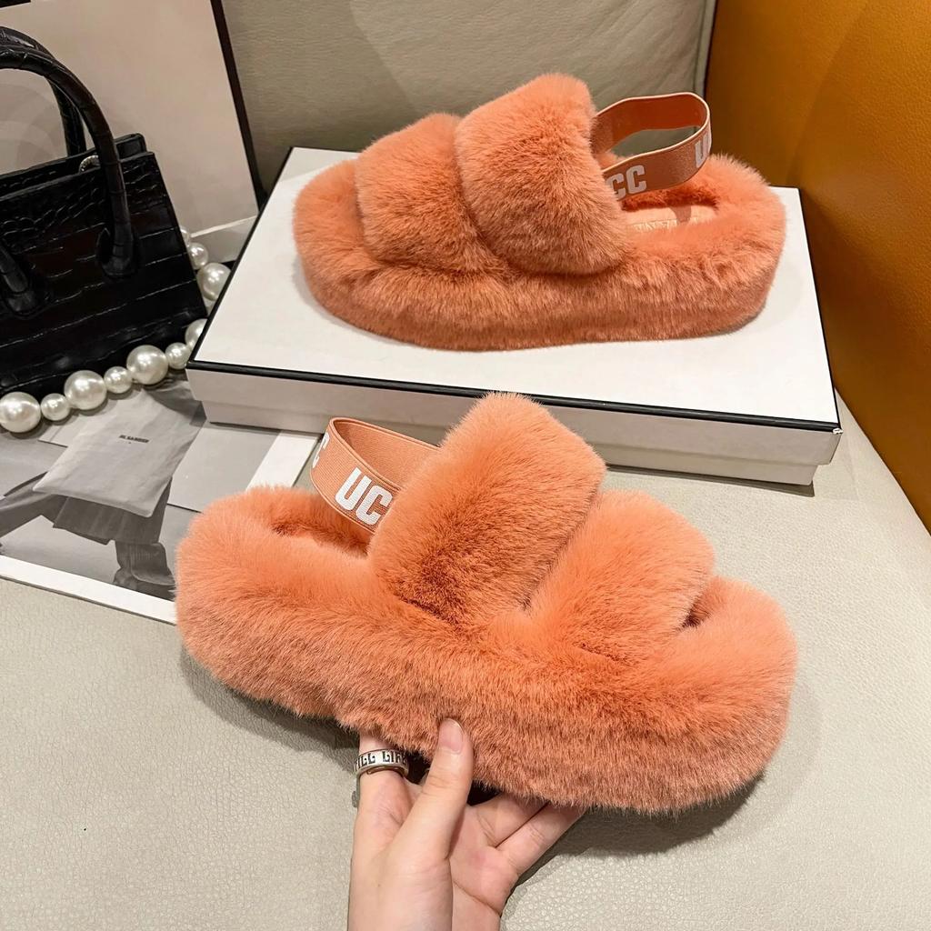 Модные плюшевые тапочки с толстой подошвой 2024 года, женские модные однотонные тапочки с открытым носком, мягкие нескользящие тапочки для дома, сохраняющие тепло