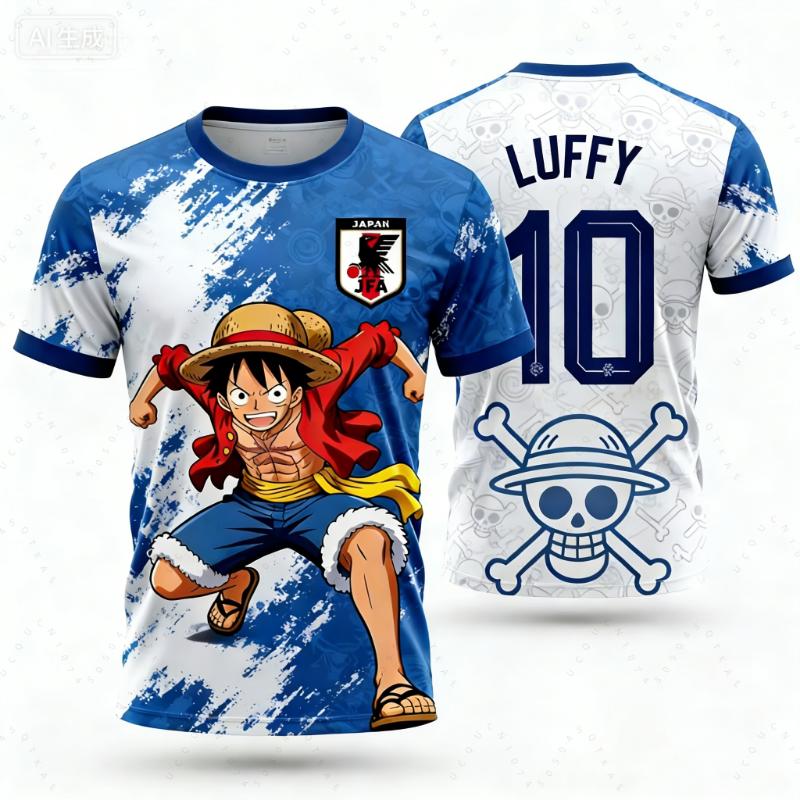 2026 One Piece Луффи Мужская Футбольная Майка Летняя С Коротким Рукавом Женская Футболка Мультяшный Японский Стиль Аниме Детская Одежда Футболка Топы