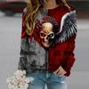 Fall Autumn Women'S Fashion O Neck Long Sleeve T-Shirt Loose Clothes Winged Skull Print T Shirt