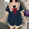 Collar Sleepwear Women Pajama Sets Korean Short Sleeve Piiama Summer Set 2 Pieces Night Wear Sleeping Patchwork Home Suit