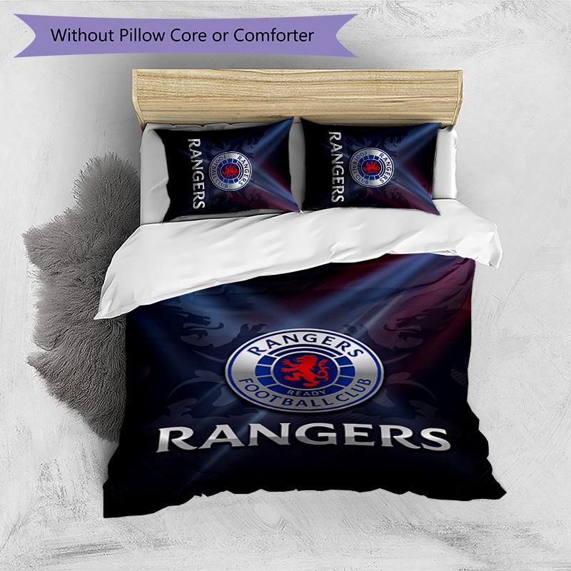 Rangers FC Печатный комплект постельного белья из 3 предметов Дышащий пододеяльник с наволочками Декоративное постельное белье для спальни дома