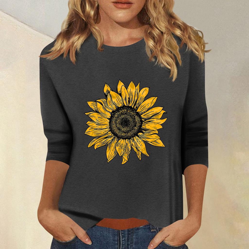 Women's Fashion Casual Printed Seven Sleeve Round Neck Top