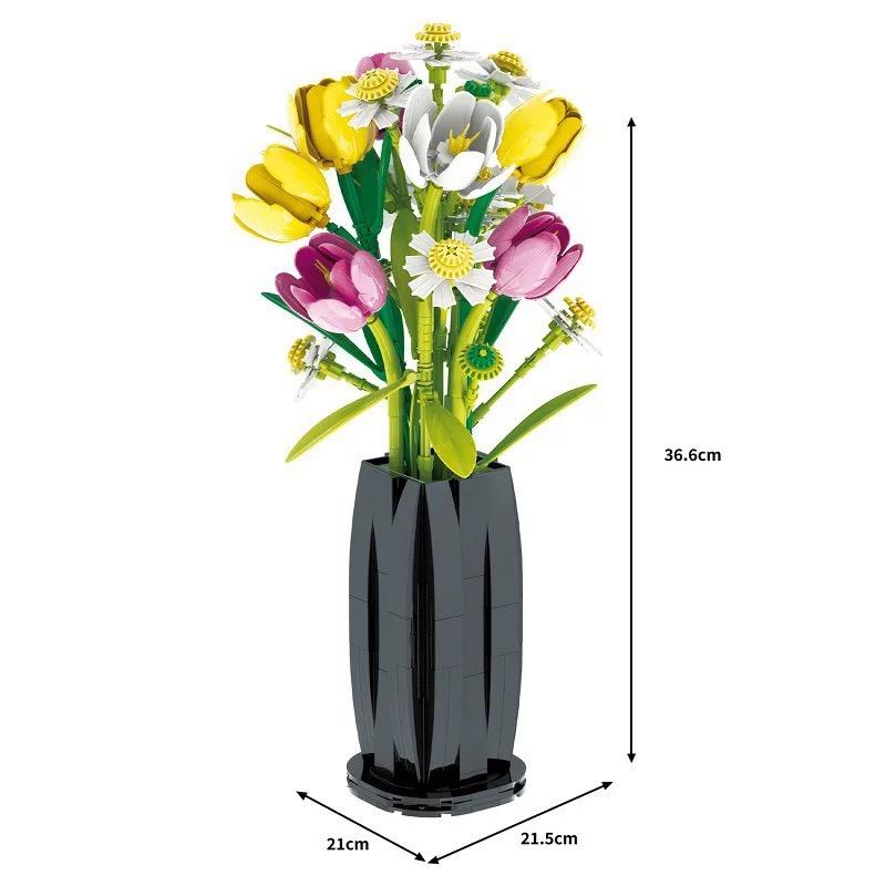 Plastic Blocks Simulation Flowers Building Bricks Eternal Plant Preserved Rose Artificial Bamboo Adult Toy Mom Gift Girl Present