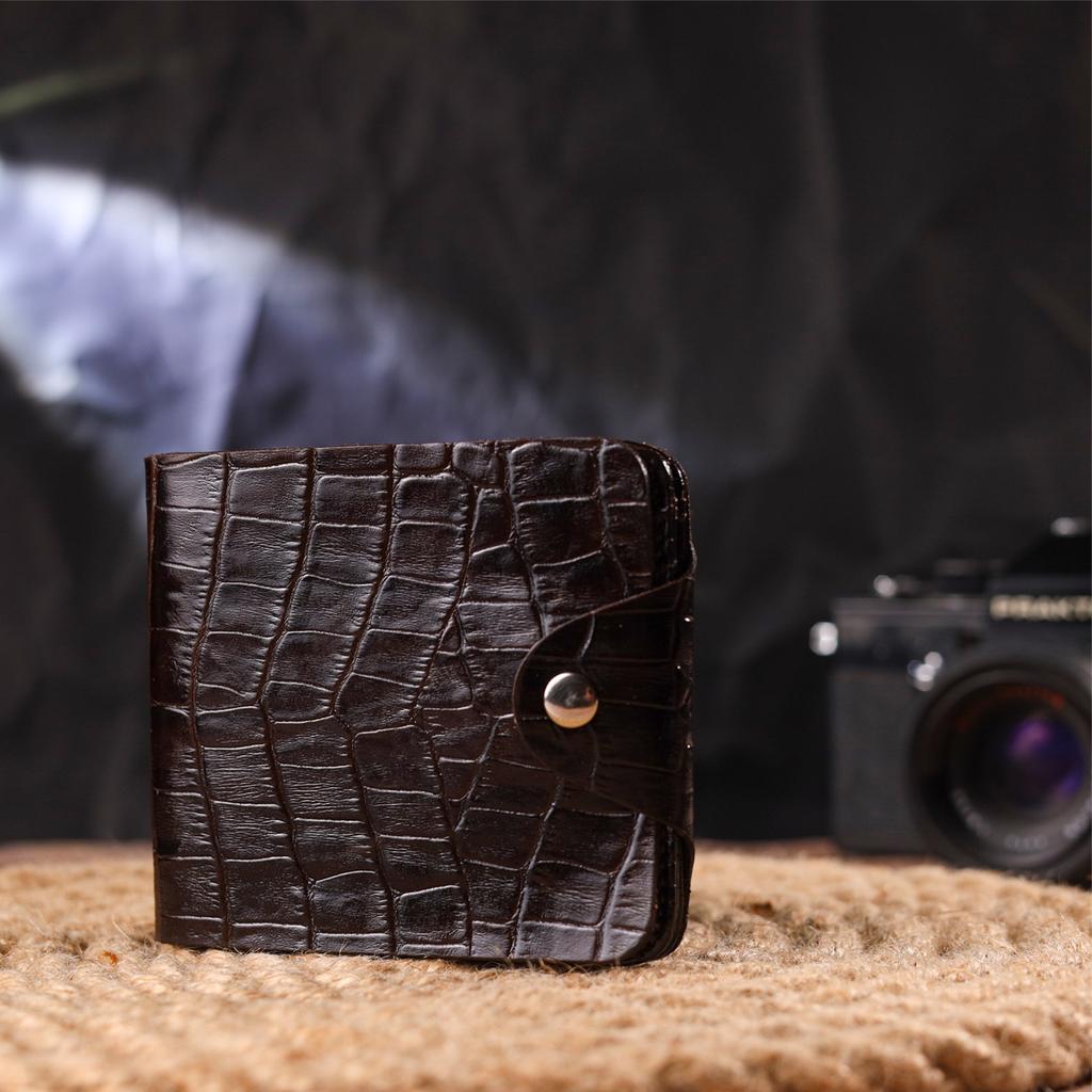 Практичное Мужское портмоне в два сложения из натуральной фактурной кожи с тиснением под крокодила CANPELLINI Purse 21578 Коричневое