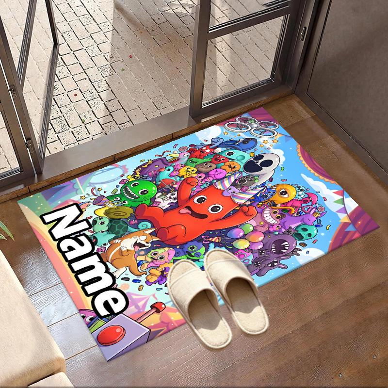 Custom Name Personalized Game Rainbow Friends Print Carpet, Versatile Home Decor Rug, for Playroom, Apartment, Balcony, Entryway, Hallway Gift