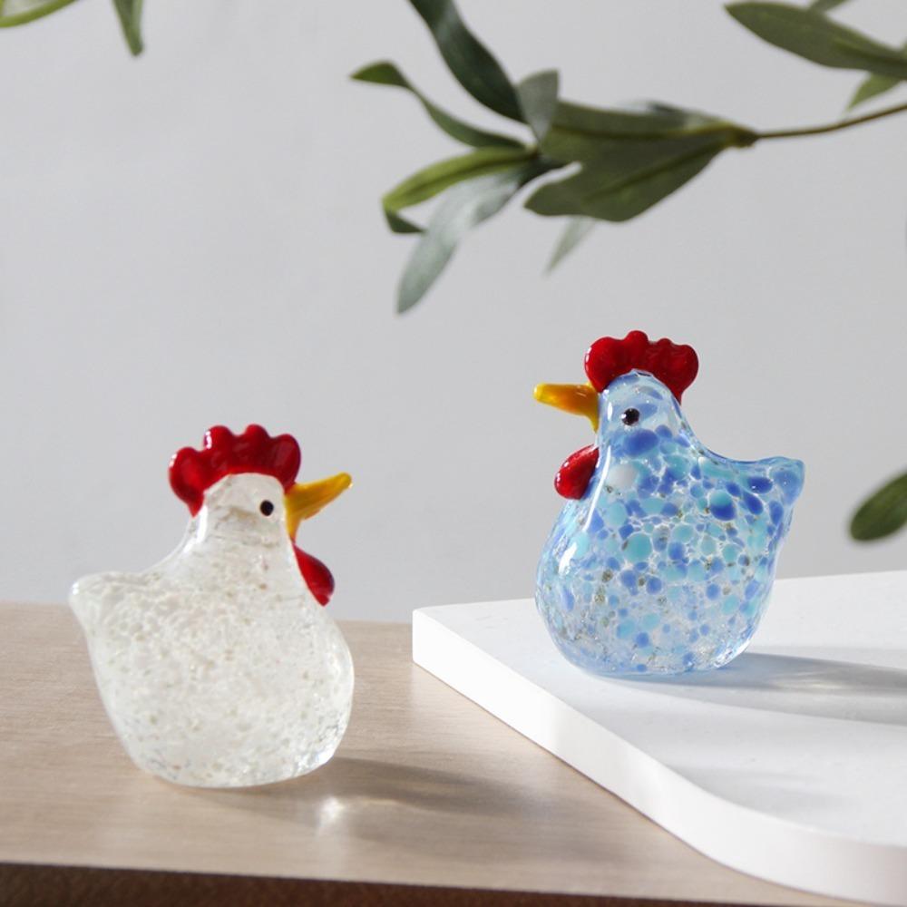 Mini Glass Chicken Figurines Hand Blown Turkey Sculpture Crystal Rooster Statues  Living Room
