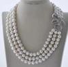 3Row 8-9mm White Round Freshwater Pearl Necklace