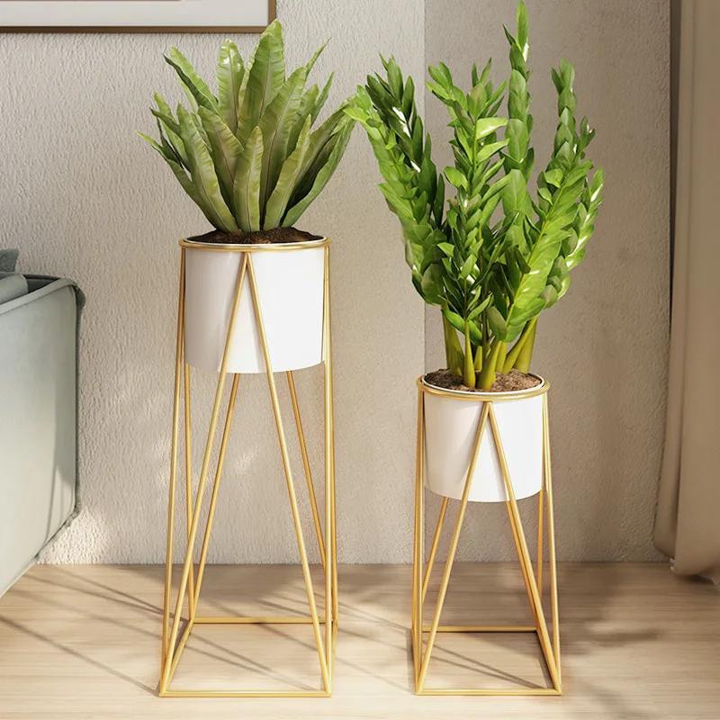 Золотая железная подставка для цветов Модная полка для комнатных растений гостиная Балкон напольная полка Квадратное основание Растения не входят в комплект