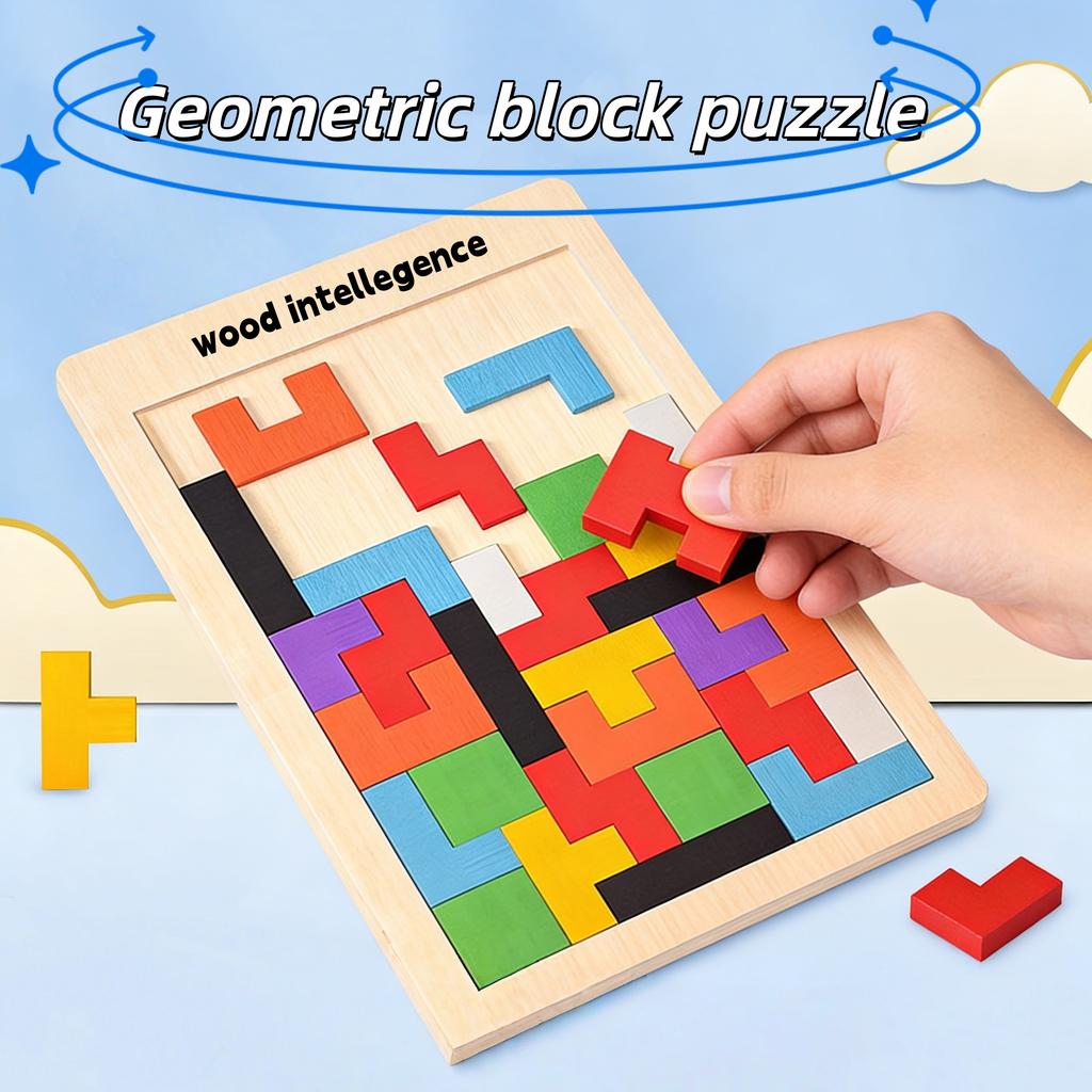 Wooden Building Block Puzzle Toy Tangram Puzzle Intelligent Colorful 3D Russian Building Block Children Montessori Education