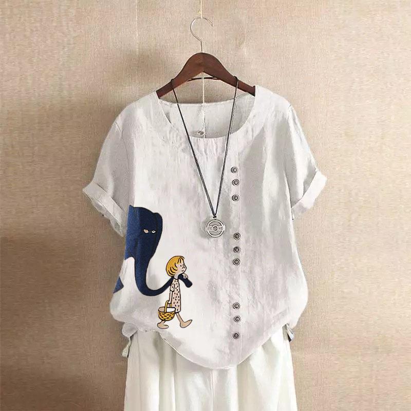 GMXIA Летняя винтажная футболка больших размеров из хлопка и льна с коротким рукавом, повседневная свободная футболка из хлопка и льна для женщин, женская одежда больших размеров