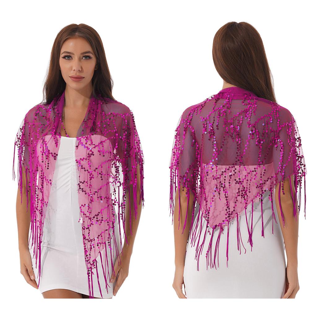 Женская прозрачная сетчатая шаль с блестками и кисточками, вечерние накидки, шарф с бахромой, Outerwar