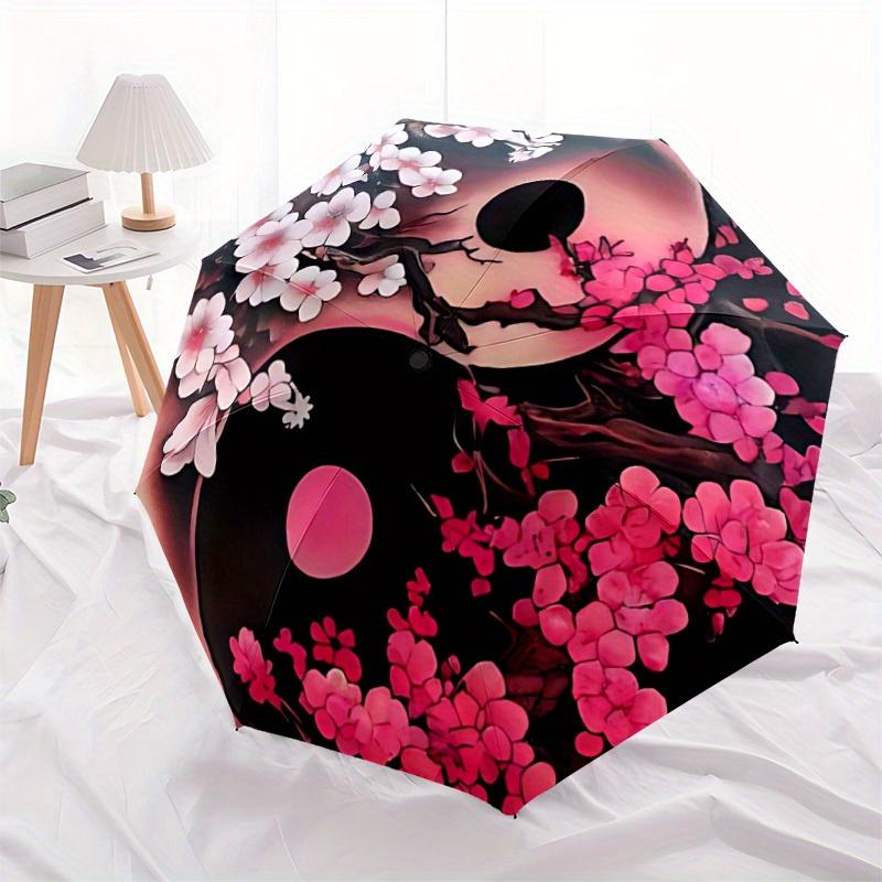 1pc Cherry Blossom Yin Yang Automatic Opening/closing umbrella, Reinforced 8-Rib Construction, Compact Travel Umbrella yy250808122