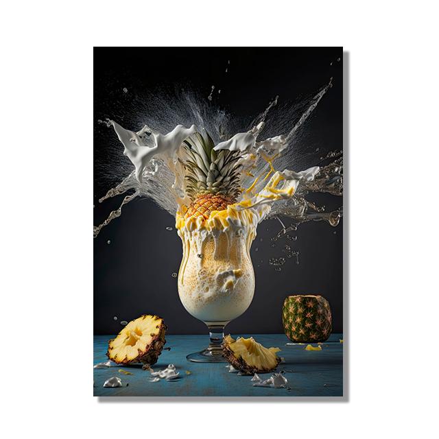 Retro Cocktail Explosion Canvas Painting, Whiskey, Iced Juice, Ice Tea Drinks, Posters Prints,Club, Restaurant, Bar, Home