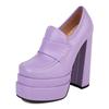 Women High Chunky Heel Platform Loafers Rosy Pink White Microfiber Party Club Lady Slip-on Square Toe British Thick Bottom Pumps