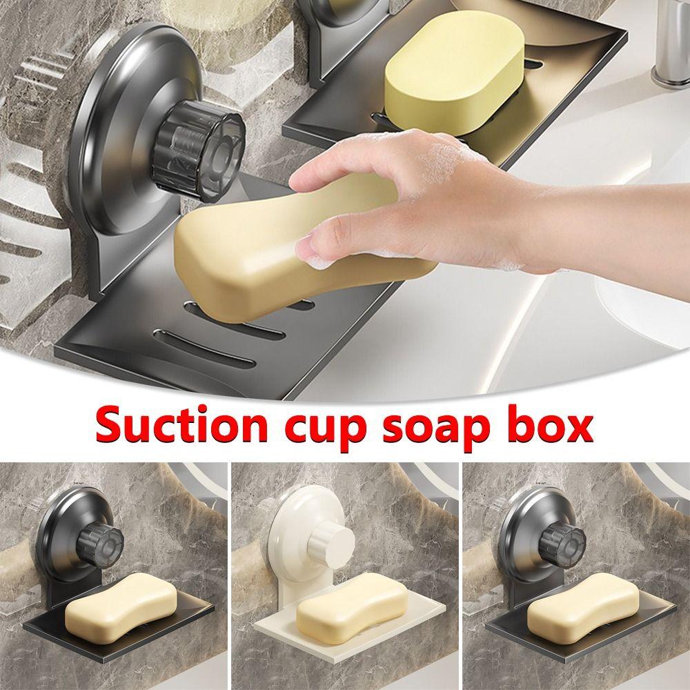 Metal Soap Dish Suction Cup Soap Container Tray Storage Rack  Bathroom Kitchen Sink Organizer