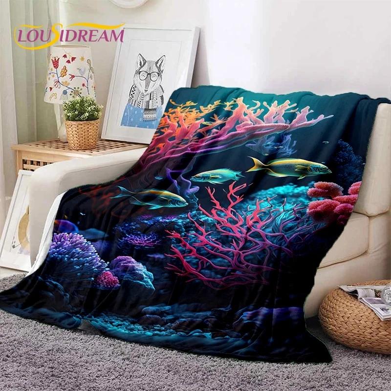 3D Подводный мир Морское дно Дельфин Мультфильм Мягкое фланелевое одеяло для кровати спальни дивана пикника, плед для отдыха на открытом воздухе