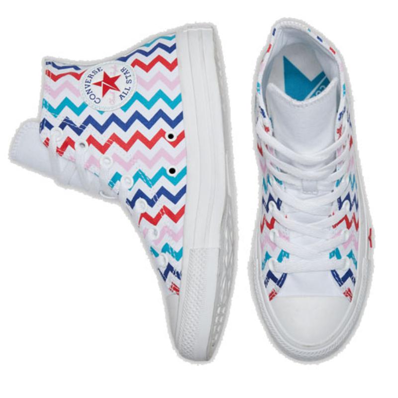 Converse Chuck Taylor All Star High 'Zigzag' Модный Комфорт Многоцветные Высокие Кеды из Канваса Женские Цветные Вертикальные