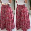 Women Summer Casual Pants Wide Leg Elastic High Waist Long Pants Retro Printing Culottes Loose Fit Flowy Trousers Streetwear