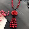 New Vintage Versatile Red Cinnabar Sweater Chain Natural Long Female Rose Necklace Pendant Accessories