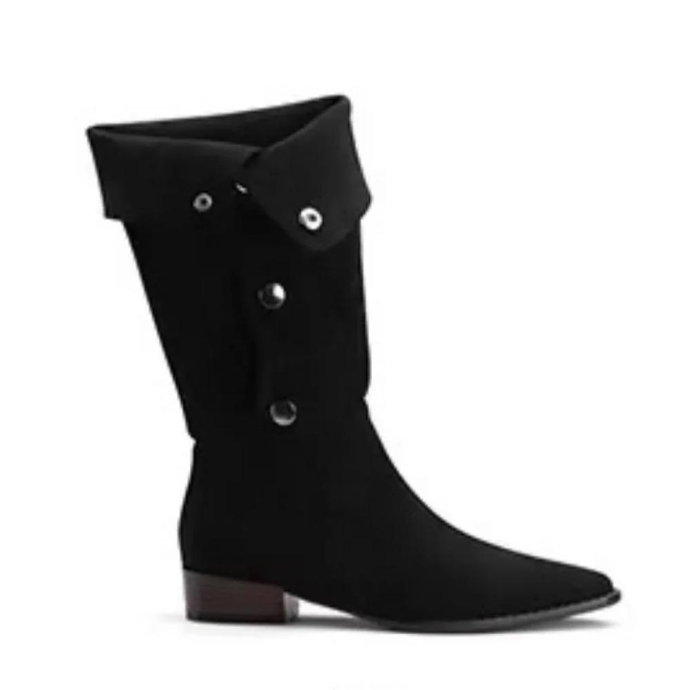 Модные женские ботинки Осень и Зима Новые Остроносые Средней Длины Западные Ботинки Ковбоя Женские Лацкан Плиссированные Наборки Ботинок Женская Обувь Дамы