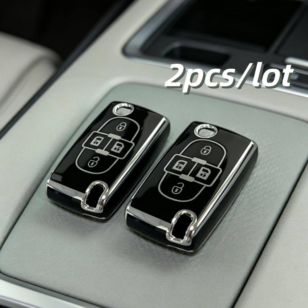 2 шт. Чехлы для брелока автомобиля Подходят для Peugeot 1007 807 Подходят для Citroen C8 4-кнопочный умный брелок Защитный чехол Премиум-класс Автомобильный аксессуар для интерьера