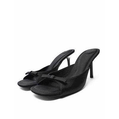 2025 летние новые женские туфли с бантом, черные босоножки на высоком каблуке, верхняя одежда на тонком каблуке, слово с классными тапочками для женщин