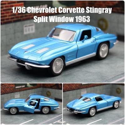 1/36 Corvette Stingray 1963 Игрушечная модель автомобиля для детей RMZ CiTY Литая миниатюра Коллекция с откидным механизмом Подарочный подарок для мальчика