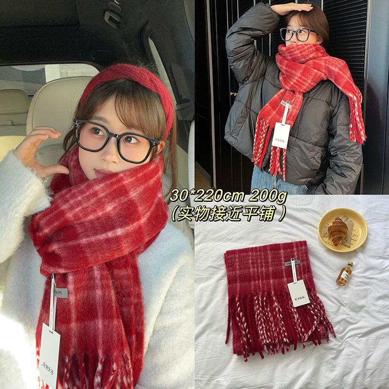 [Dai Green] New Atmosphere Christmas Red Grid Soft Waxy Matching Gift Scarf High-end Style Fashion Scarf
