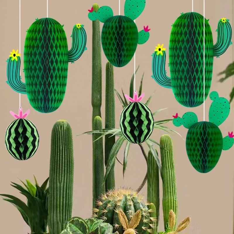 6 шт. Кактус Сотовый шар Украшения для вечеринки Бумажное настенное украшение для дня рождения, свадьбы, тематической вечеринки