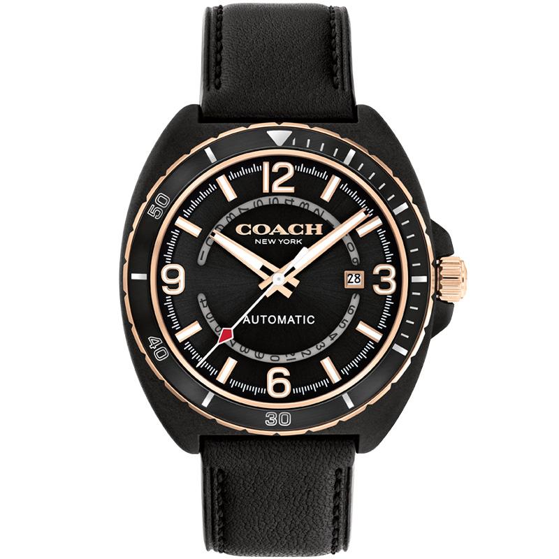 Coach Charter Series Watch Mechanical Movement Leather Strap 44.5mm Black Dial 50m Water Resistant Unisex watches 14602734