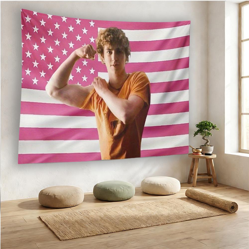 W-Walker Scobell Pink American Flag Tapestry Young Actor Portrait Wall Hanging Dorm Bedroom Fan Banner