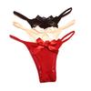 Красные кружевные трусики-стринги с бантиком: Прозрачное женское нижнее белье из чистого хлопка 2025