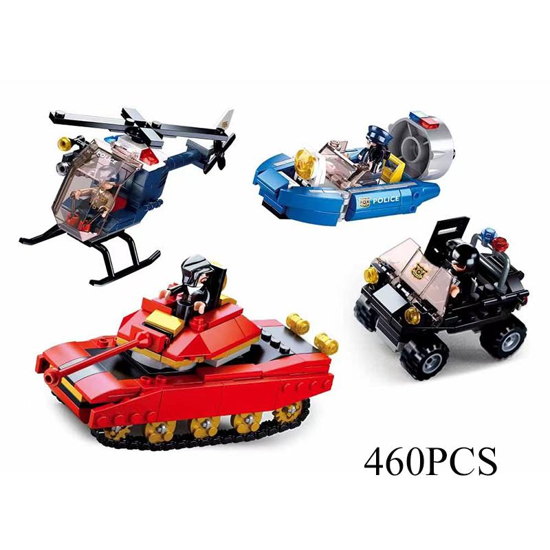 Полицейская машина, самолет, лодка, внедорожник, автомобильная станция, боевое оружие, набор для атаки, модель, строительные блоки, игрушки, кирпичи, подарки для детей